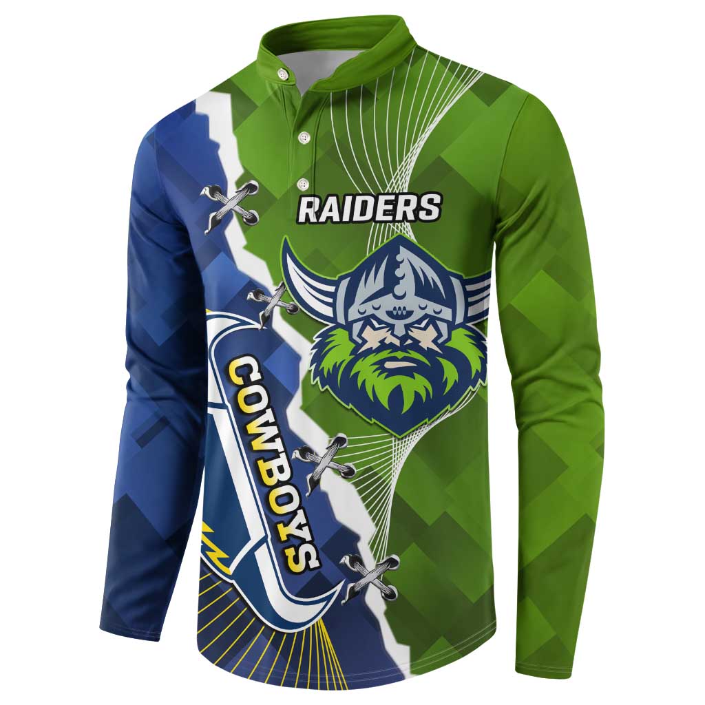 Personalised Cowboys And Raiders Rugby Button Sweatshirt Sporty Version