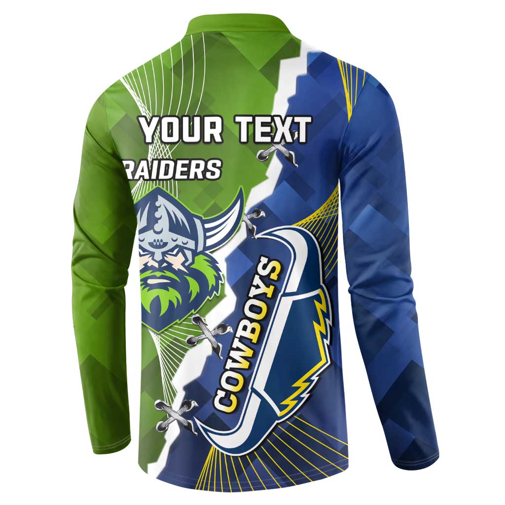 Personalised Cowboys And Raiders Rugby Button Sweatshirt Sporty Version
