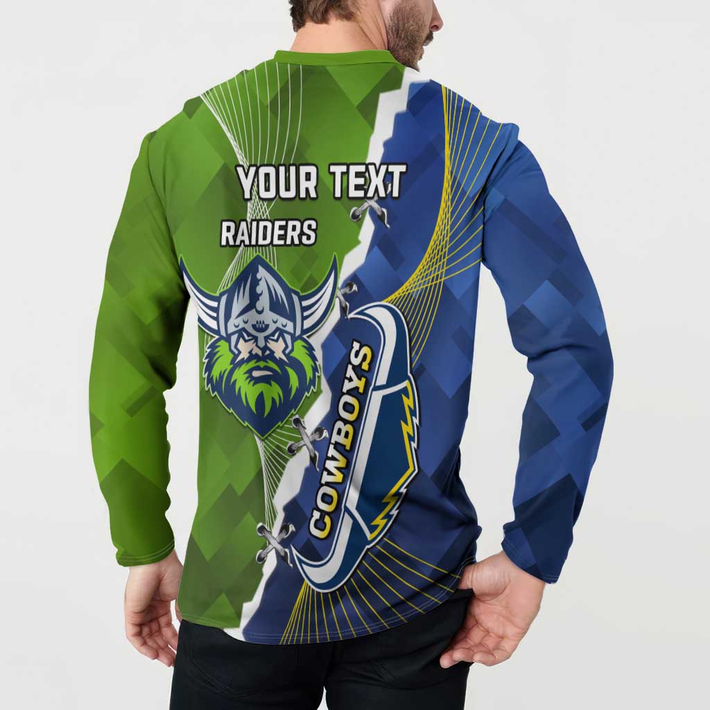 Personalised Cowboys And Raiders Rugby Button Sweatshirt Sporty Version