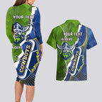 Personalised Cowboys And Raiders Rugby Couples Matching Long Sleeve Bodycon Dress and Hawaiian Shirt Sporty Version