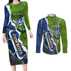 Personalised Cowboys And Raiders Rugby Couples Matching Long Sleeve Bodycon Dress and Long Sleeve Button Shirt Sporty Version