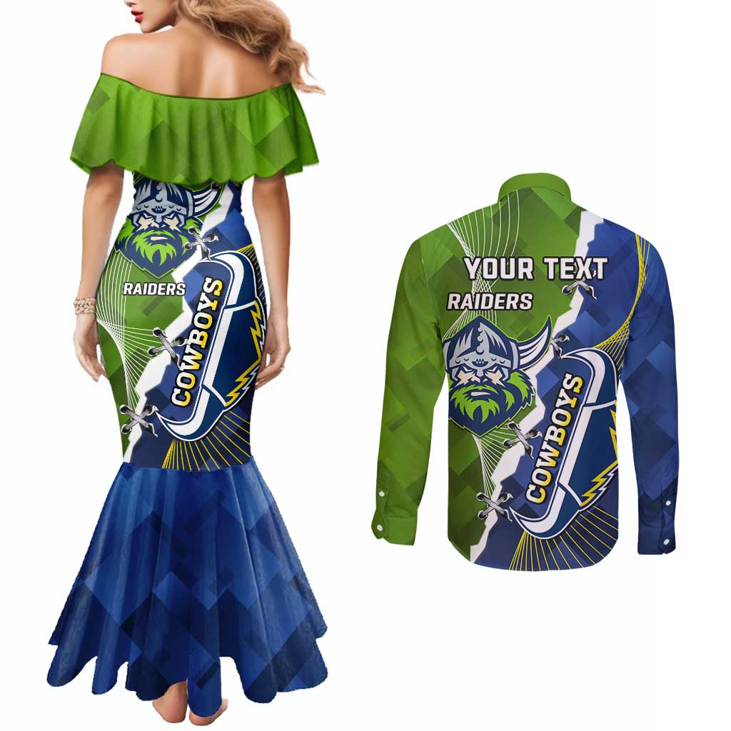 Personalised Cowboys And Raiders Rugby Couples Matching Mermaid Dress and Long Sleeve Button Shirt Sporty Version