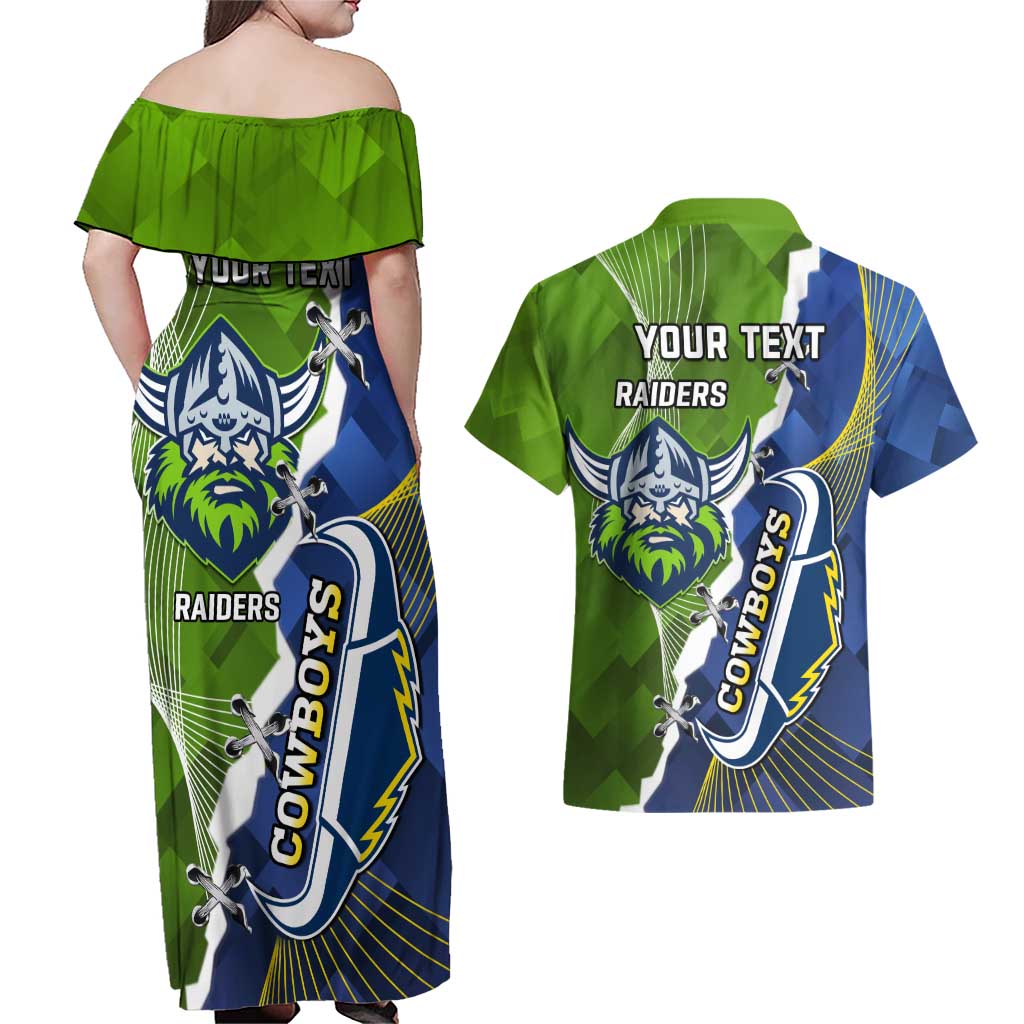 Personalised Cowboys And Raiders Rugby Couples Matching Off Shoulder Maxi Dress and Hawaiian Shirt Sporty Version