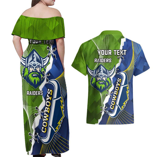 Personalised Cowboys And Raiders Rugby Couples Matching Off Shoulder Maxi Dress and Hawaiian Shirt Sporty Version