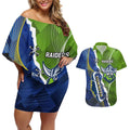 Personalised Cowboys And Raiders Rugby Couples Matching Off Shoulder Short Dress and Hawaiian Shirt Sporty Version