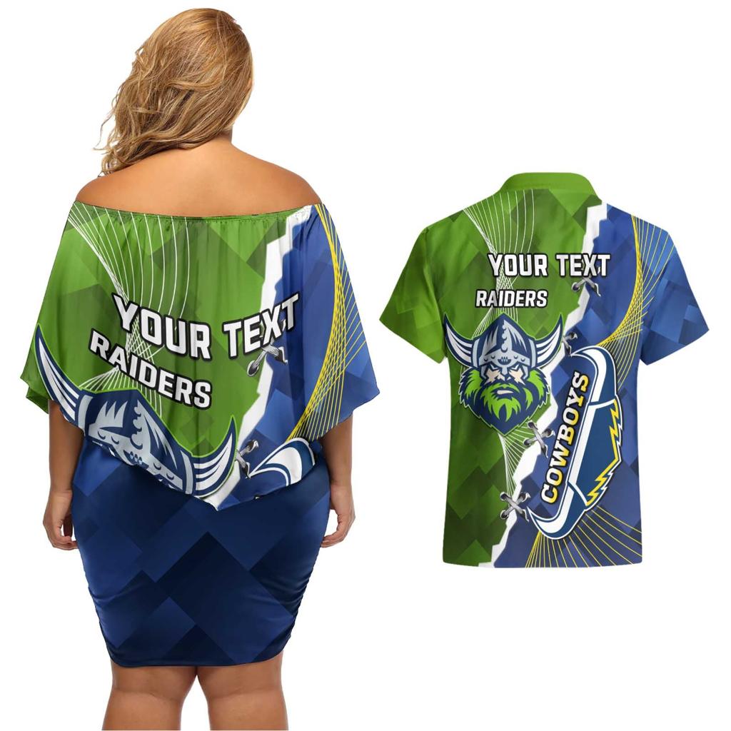 Personalised Cowboys And Raiders Rugby Couples Matching Off Shoulder Short Dress and Hawaiian Shirt Sporty Version