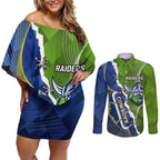 Personalised Cowboys And Raiders Rugby Couples Matching Off Shoulder Short Dress and Long Sleeve Button Shirt Sporty Version