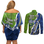 Personalised Cowboys And Raiders Rugby Couples Matching Off Shoulder Short Dress and Long Sleeve Button Shirt Sporty Version