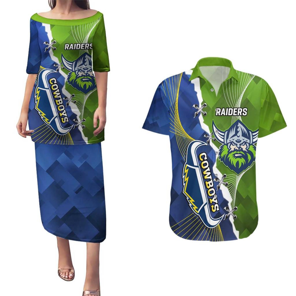 Personalised Cowboys And Raiders Rugby Couples Matching Puletasi and Hawaiian Shirt Sporty Version