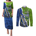 Personalised Cowboys And Raiders Rugby Couples Matching Puletasi and Long Sleeve Button Shirt Sporty Version
