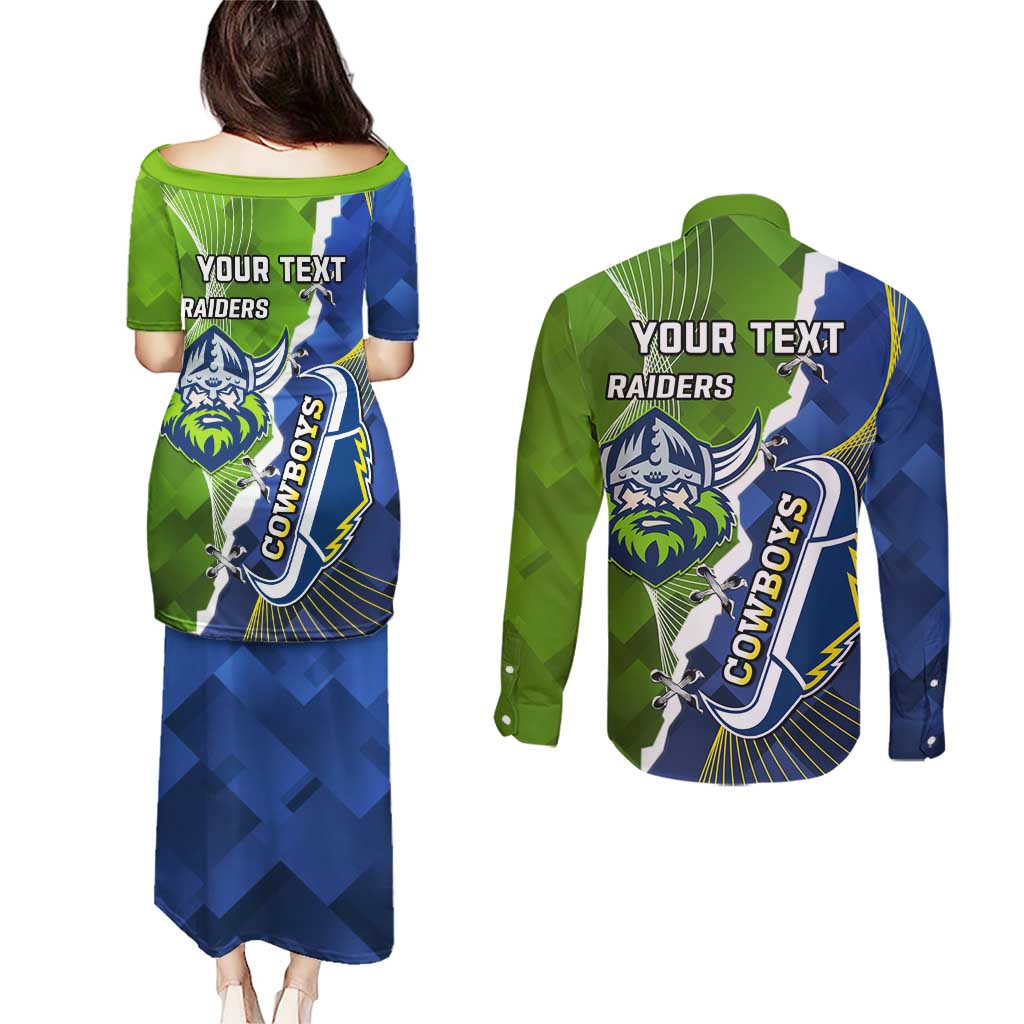 Personalised Cowboys And Raiders Rugby Couples Matching Puletasi and Long Sleeve Button Shirt Sporty Version