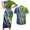 Personalised Cowboys And Raiders Rugby Couples Matching Short Sleeve Bodycon Dress and Hawaiian Shirt Sporty Version