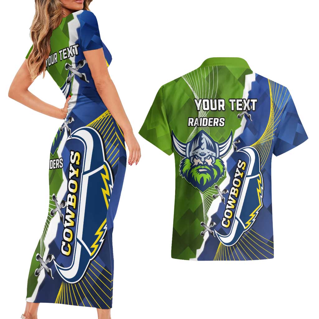 Personalised Cowboys And Raiders Rugby Couples Matching Short Sleeve Bodycon Dress and Hawaiian Shirt Sporty Version