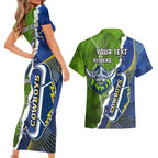 Personalised Cowboys And Raiders Rugby Couples Matching Short Sleeve Bodycon Dress and Hawaiian Shirt Sporty Version