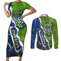 Personalised Cowboys And Raiders Rugby Couples Matching Short Sleeve Bodycon Dress and Long Sleeve Button Shirt Sporty Version