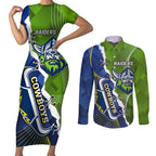 Personalised Cowboys And Raiders Rugby Couples Matching Short Sleeve Bodycon Dress and Long Sleeve Button Shirt Sporty Version