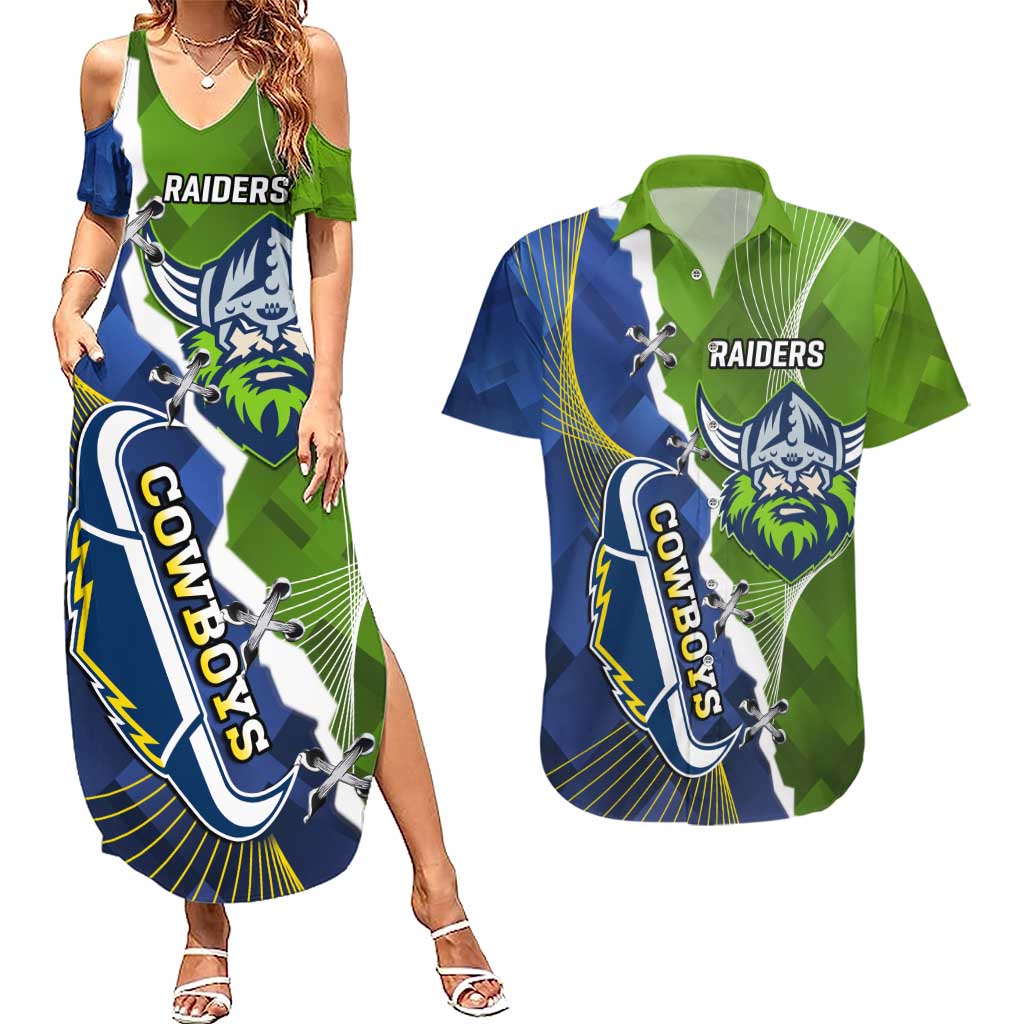 Personalised Cowboys And Raiders Rugby Couples Matching Summer Maxi Dress and Hawaiian Shirt Sporty Version
