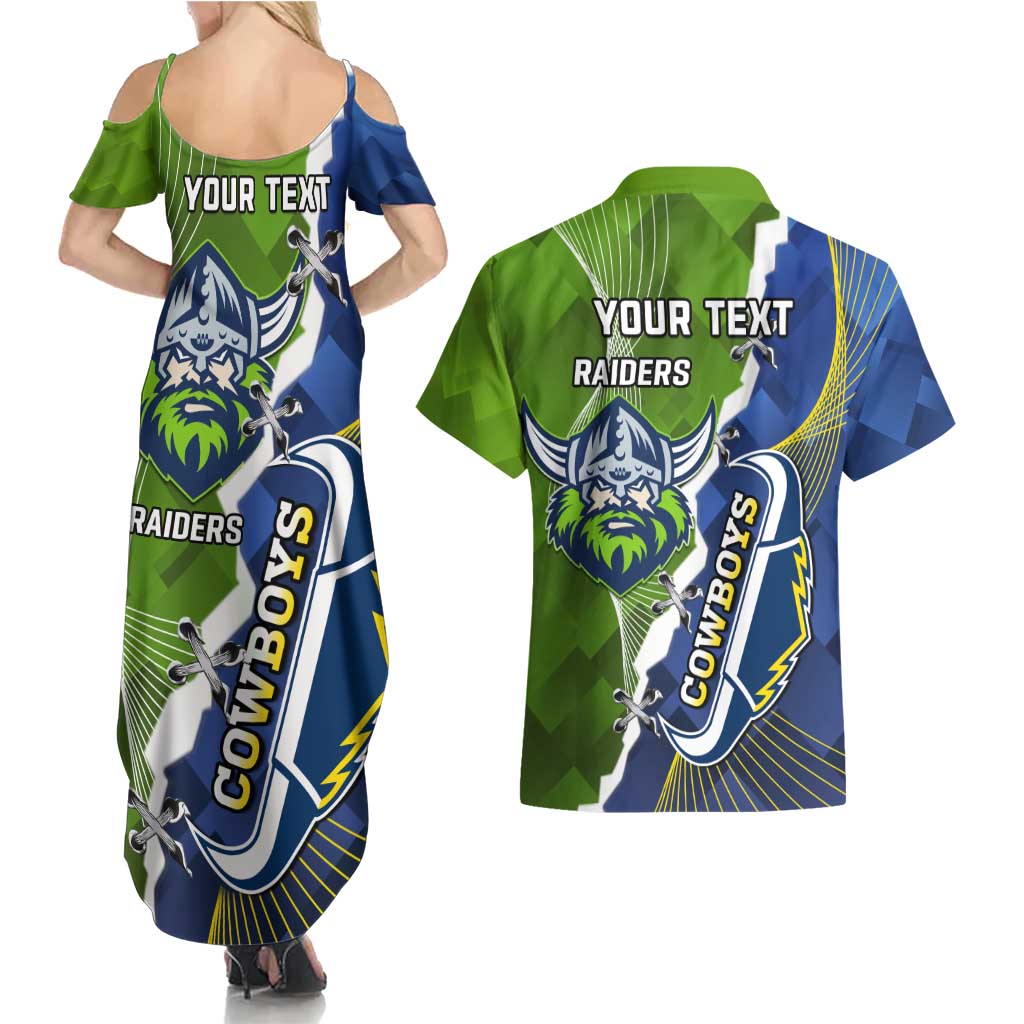 Personalised Cowboys And Raiders Rugby Couples Matching Summer Maxi Dress and Hawaiian Shirt Sporty Version