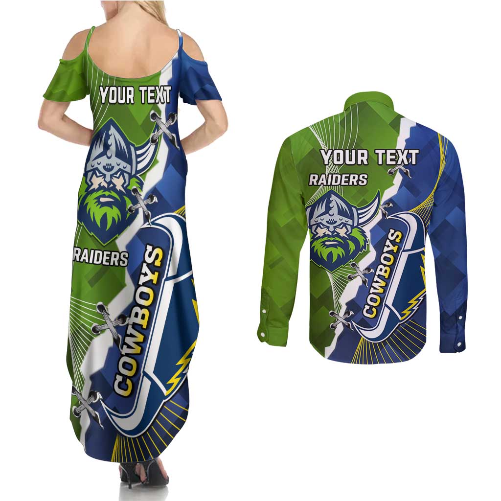 Personalised Cowboys And Raiders Rugby Couples Matching Summer Maxi Dress and Long Sleeve Button Shirt Sporty Version