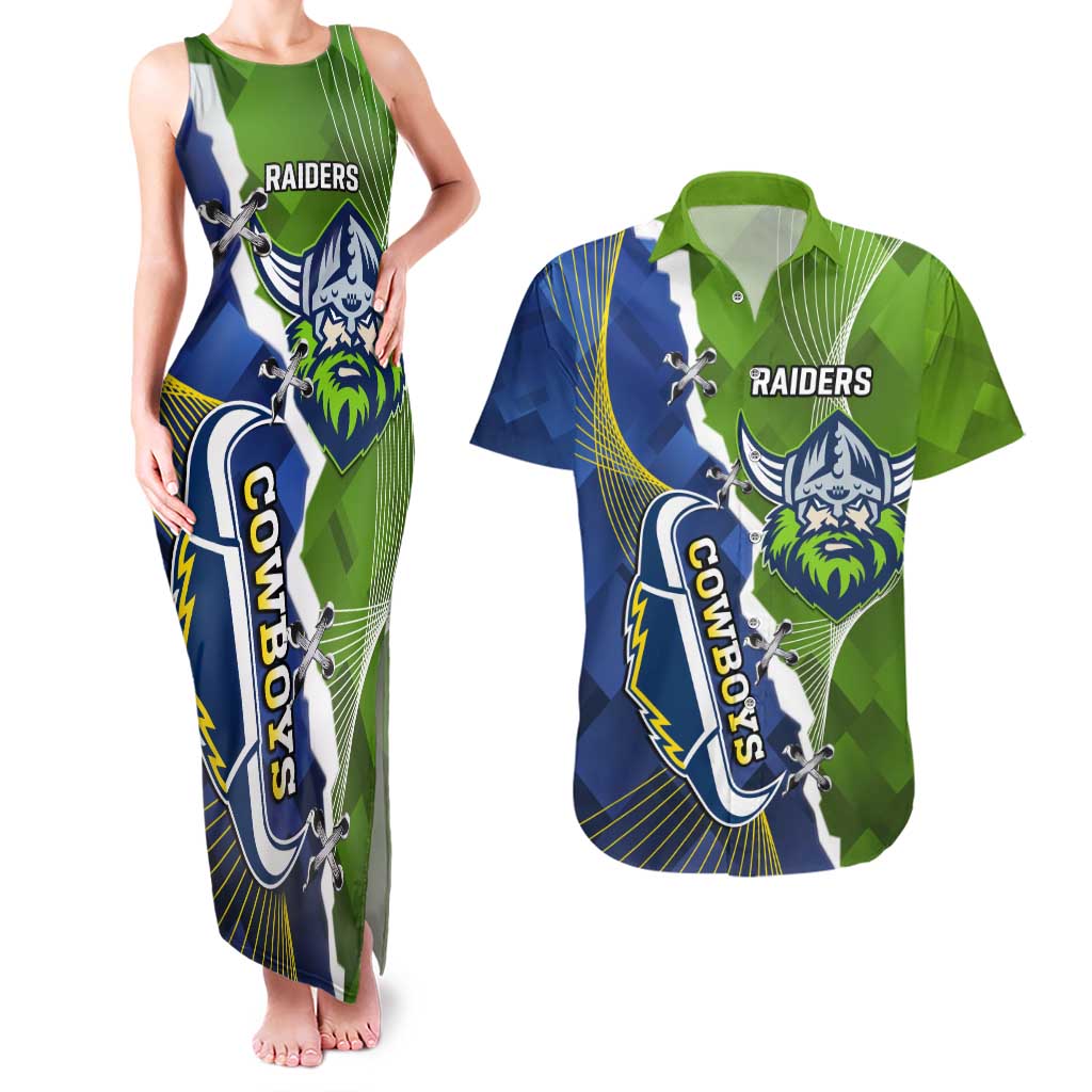 Personalised Cowboys And Raiders Rugby Couples Matching Tank Maxi Dress and Hawaiian Shirt Sporty Version