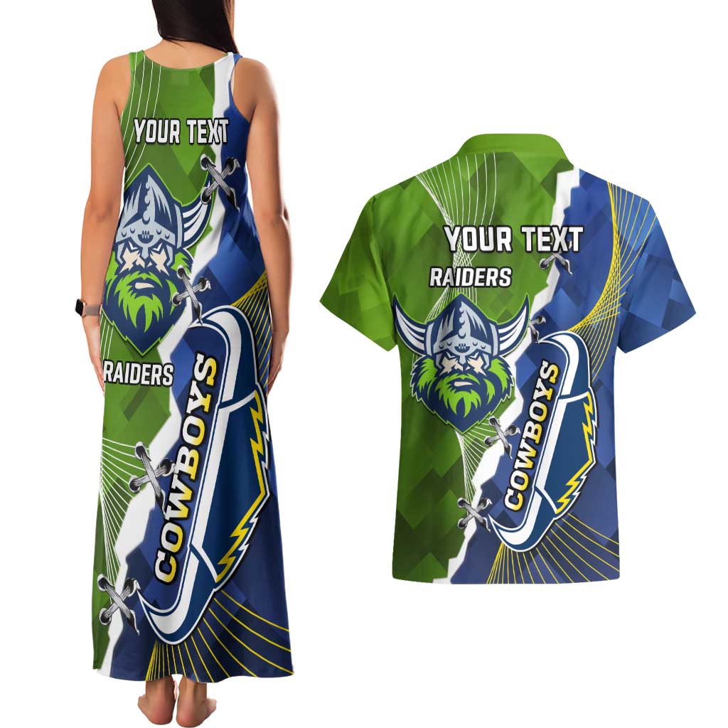 Personalised Cowboys And Raiders Rugby Couples Matching Tank Maxi Dress and Hawaiian Shirt Sporty Version
