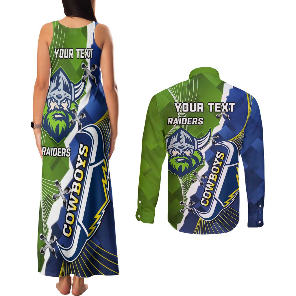 Personalised Cowboys And Raiders Rugby Couples Matching Tank Maxi Dress and Long Sleeve Button Shirt Sporty Version