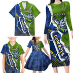 Personalised Cowboys And Raiders Rugby Family Matching Long Sleeve Bodycon Dress and Hawaiian Shirt Sporty Version