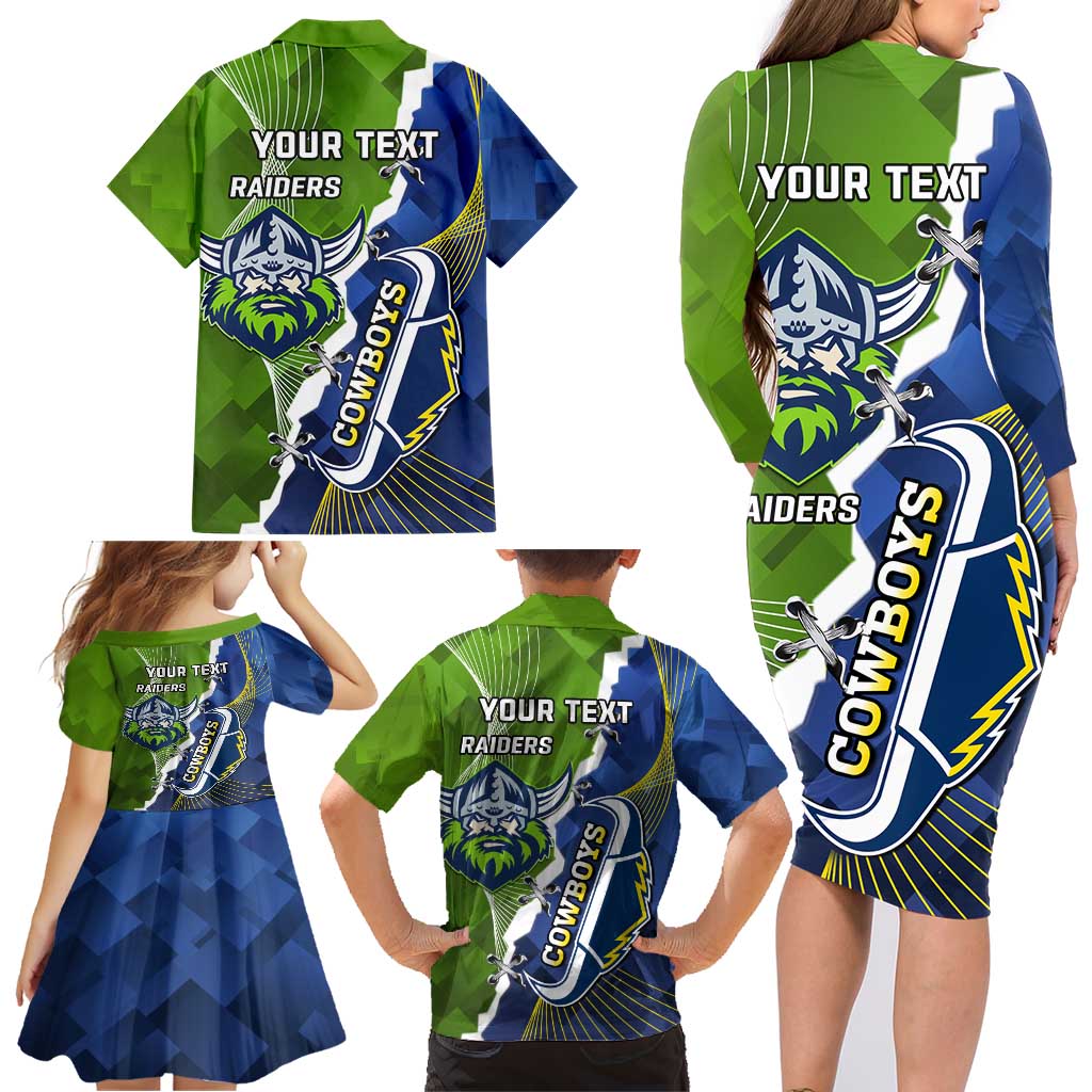 Personalised Cowboys And Raiders Rugby Family Matching Long Sleeve Bodycon Dress and Hawaiian Shirt Sporty Version
