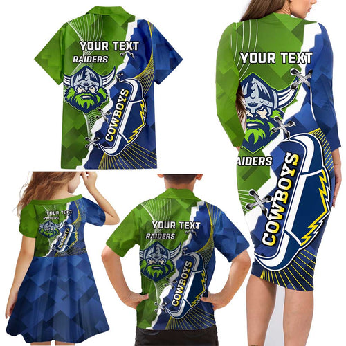 Personalised Cowboys And Raiders Rugby Family Matching Long Sleeve Bodycon Dress and Hawaiian Shirt Sporty Version