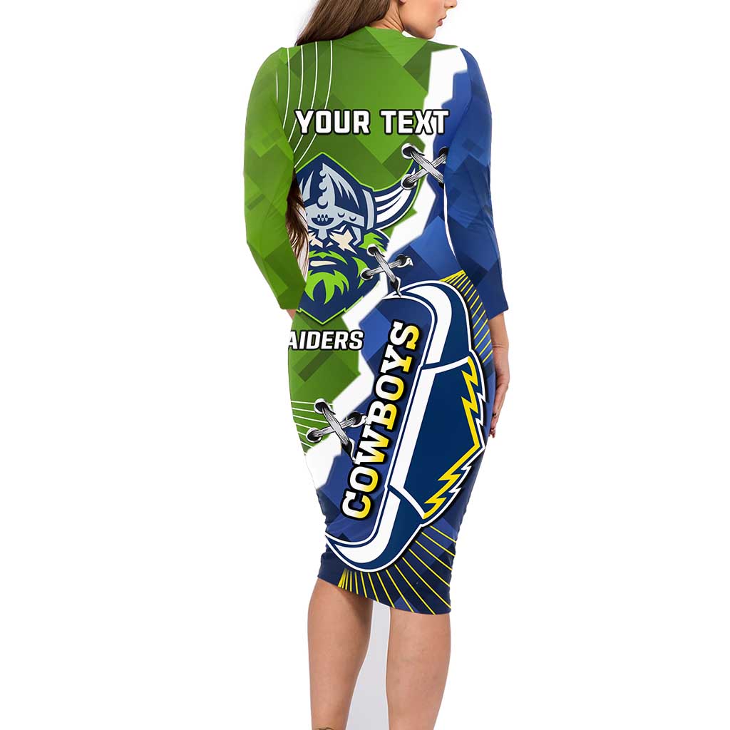 Personalised Cowboys And Raiders Rugby Family Matching Long Sleeve Bodycon Dress and Hawaiian Shirt Sporty Version