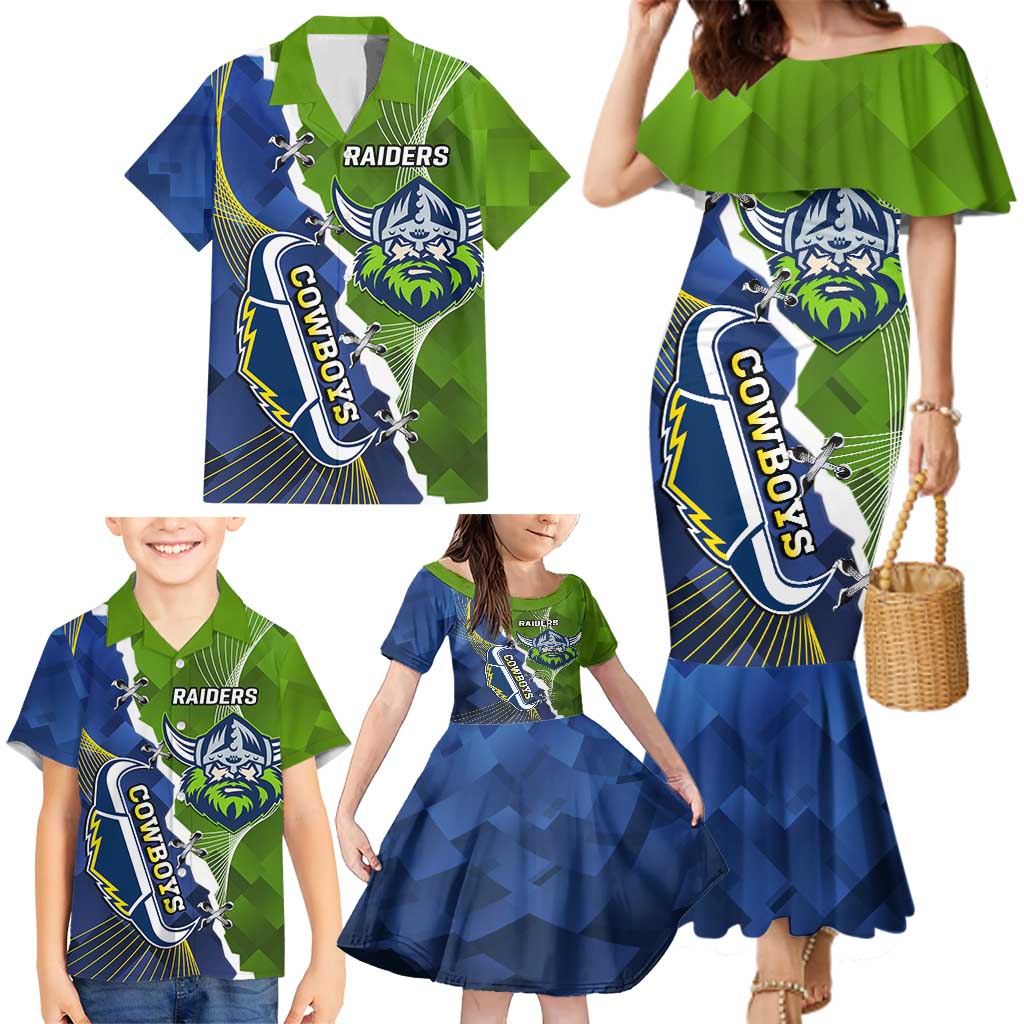 Personalised Cowboys And Raiders Rugby Family Matching Mermaid Dress and Hawaiian Shirt Sporty Version