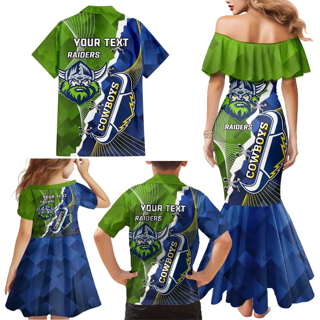 Personalised Cowboys And Raiders Rugby Family Matching Mermaid Dress and Hawaiian Shirt Sporty Version