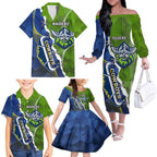 Personalised Cowboys And Raiders Rugby Family Matching Off The Shoulder Long Sleeve Dress and Hawaiian Shirt Sporty Version