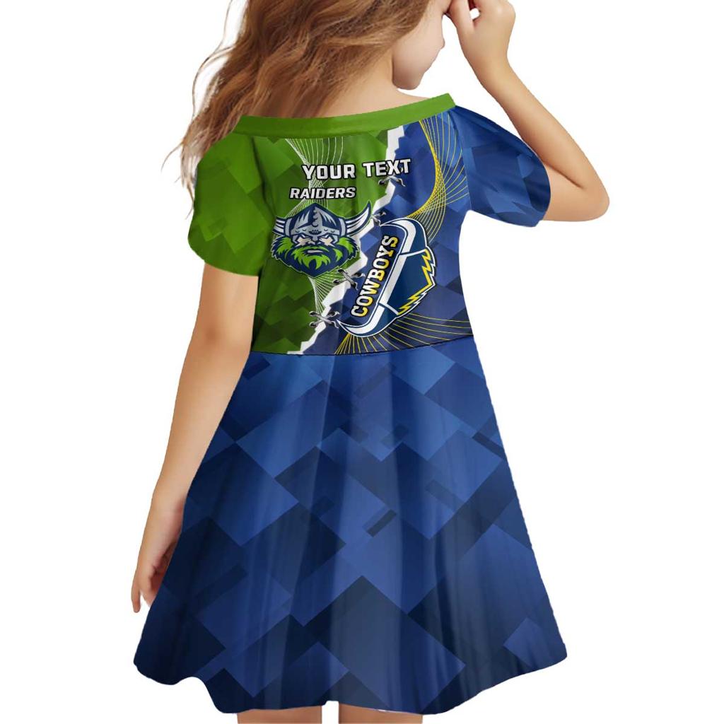 Personalised Cowboys And Raiders Rugby Family Matching Off The Shoulder Long Sleeve Dress and Hawaiian Shirt Sporty Version