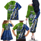 Personalised Cowboys And Raiders Rugby Family Matching Off The Shoulder Long Sleeve Dress and Hawaiian Shirt Sporty Version