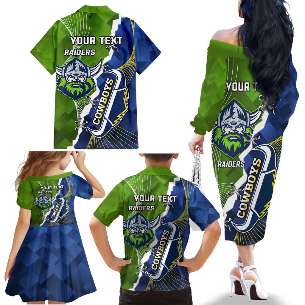 Personalised Cowboys And Raiders Rugby Family Matching Off The Shoulder Long Sleeve Dress and Hawaiian Shirt Sporty Version