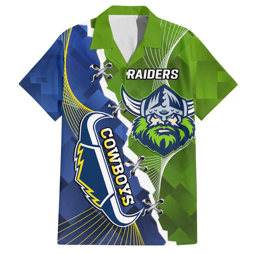 Personalised Cowboys And Raiders Rugby Family Matching Off The Shoulder Long Sleeve Dress and Hawaiian Shirt Sporty Version