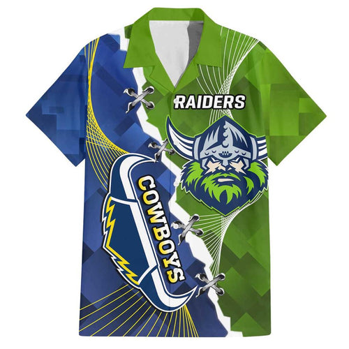 Personalised Cowboys And Raiders Rugby Family Matching Off The Shoulder Long Sleeve Dress and Hawaiian Shirt Sporty Version