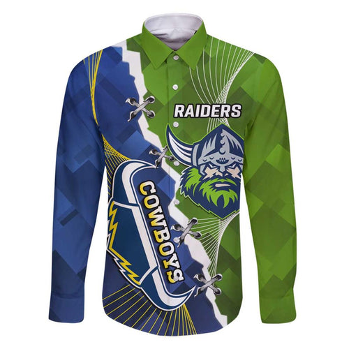 Personalised Cowboys And Raiders Rugby Family Matching Off The Shoulder Long Sleeve Dress and Hawaiian Shirt Sporty Version