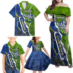 Personalised Cowboys And Raiders Rugby Family Matching Off Shoulder Maxi Dress and Hawaiian Shirt Sporty Version
