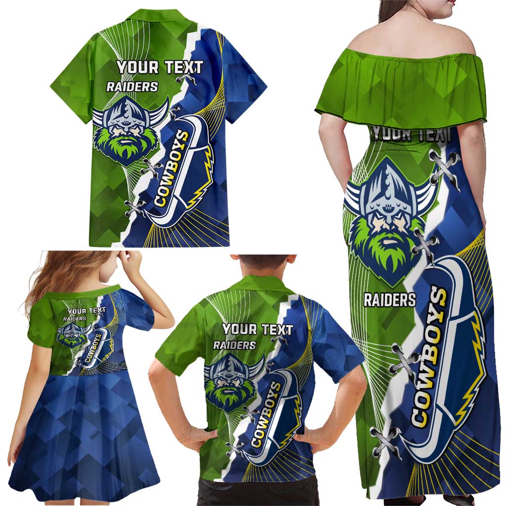 Personalised Cowboys And Raiders Rugby Family Matching Off Shoulder Maxi Dress and Hawaiian Shirt Sporty Version