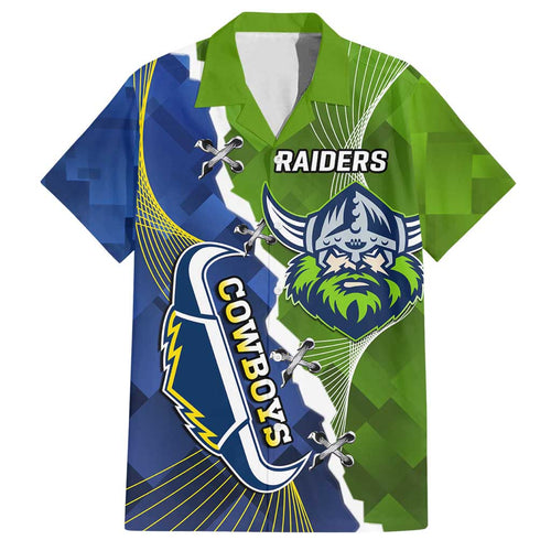 Personalised Cowboys And Raiders Rugby Family Matching Off Shoulder Maxi Dress and Hawaiian Shirt Sporty Version