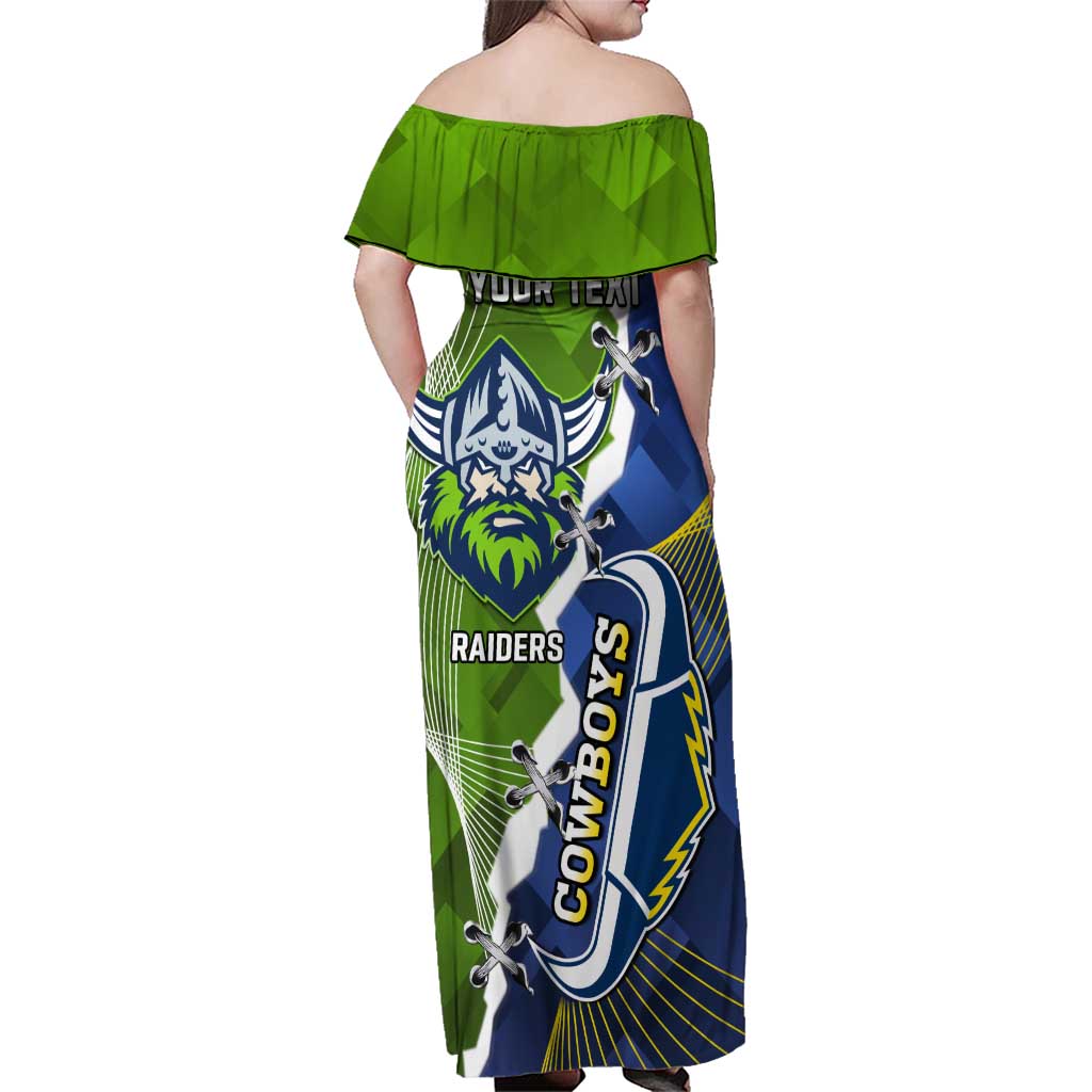 Personalised Cowboys And Raiders Rugby Family Matching Off Shoulder Maxi Dress and Hawaiian Shirt Sporty Version