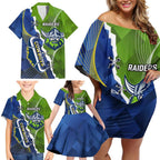 Personalised Cowboys And Raiders Rugby Family Matching Off Shoulder Short Dress and Hawaiian Shirt Sporty Version