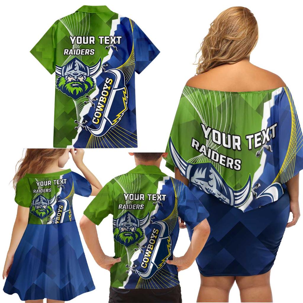 Personalised Cowboys And Raiders Rugby Family Matching Off Shoulder Short Dress and Hawaiian Shirt Sporty Version
