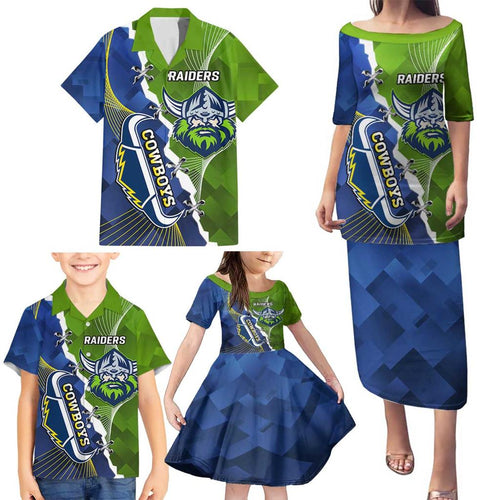 Personalised Cowboys And Raiders Rugby Family Matching Puletasi and Hawaiian Shirt Sporty Version