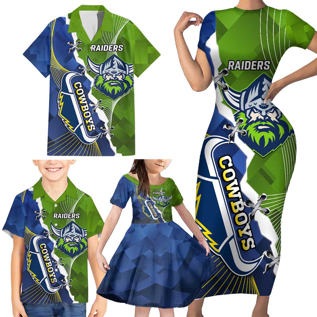 Personalised Cowboys And Raiders Rugby Family Matching Short Sleeve Bodycon Dress and Hawaiian Shirt Sporty Version