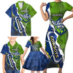 Personalised Cowboys And Raiders Rugby Family Matching Short Sleeve Bodycon Dress and Hawaiian Shirt Sporty Version