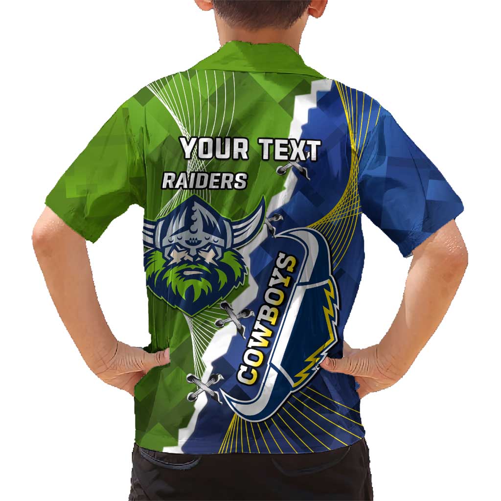 Personalised Cowboys And Raiders Rugby Family Matching Short Sleeve Bodycon Dress and Hawaiian Shirt Sporty Version