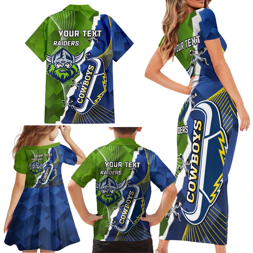 Personalised Cowboys And Raiders Rugby Family Matching Short Sleeve Bodycon Dress and Hawaiian Shirt Sporty Version